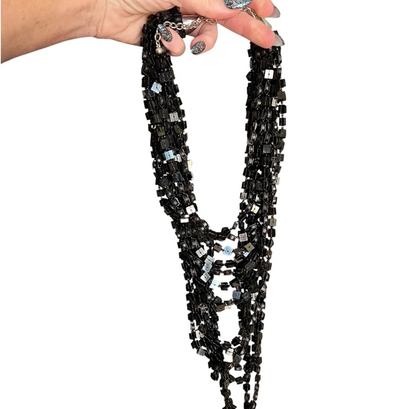 Chico’s Black Beaded Multi Layer Statement Necklace - Picture 3 of 5